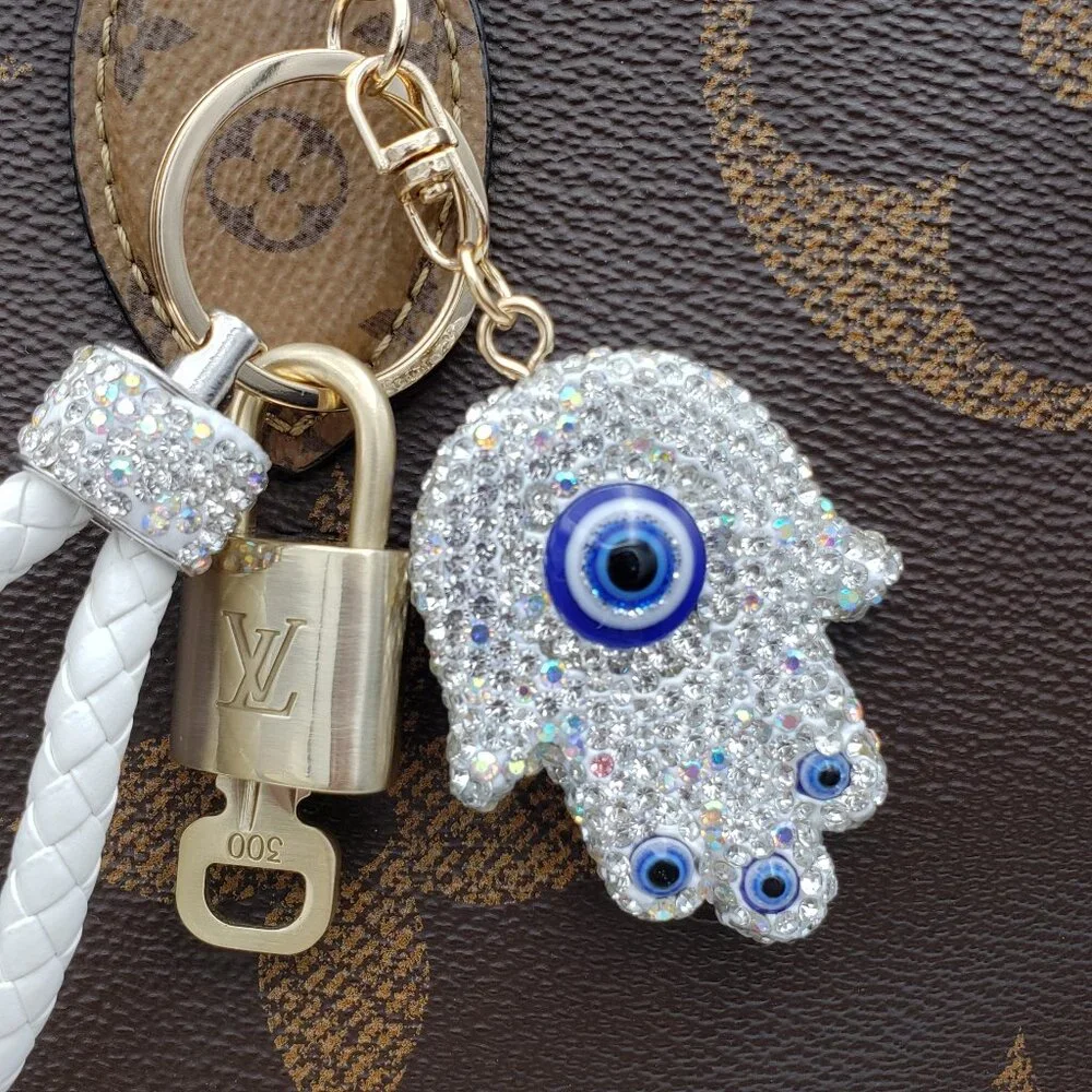 Authentic Louis Vuitton Lock & Key with unbranded Evil Eye Bagcharm